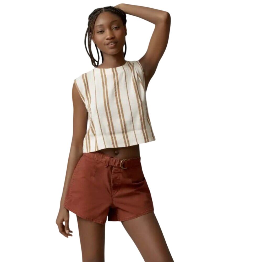 Anthropologie Rust Red Belted Cotton Jean Shorts - Picture 2 of 9